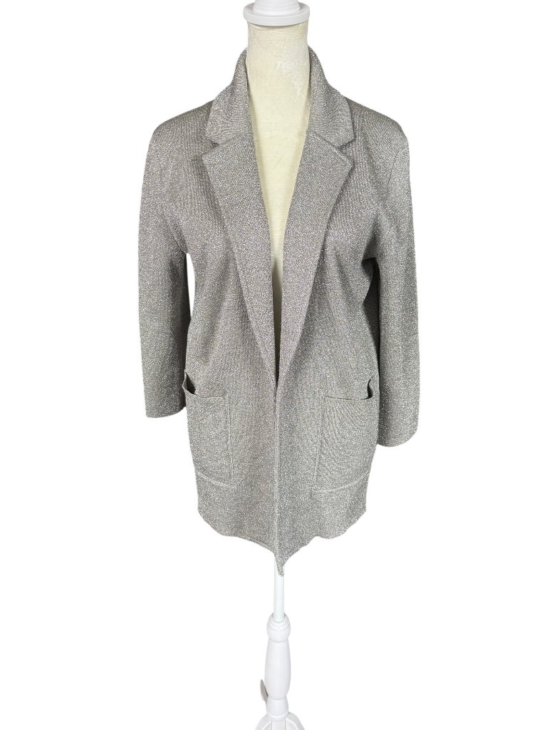 J. Crew 365 Women's Silver Gray Collared 3/4 Sleeve Open Cardigan Size Xxs